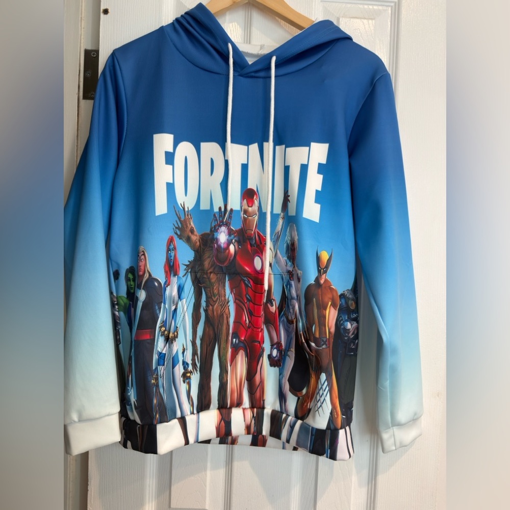 Blue Hoodie with Marvel Characters